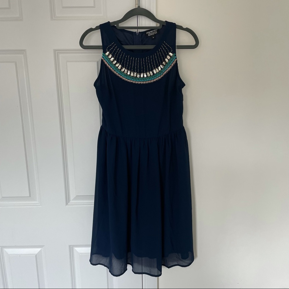 Navy blue embellished collar dress